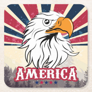 Carré Drapeau américain / Ensemble de Dessous de verre d