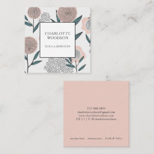 Carré Dusty Pêche Floral Doula Carte de visite magnétiqu
