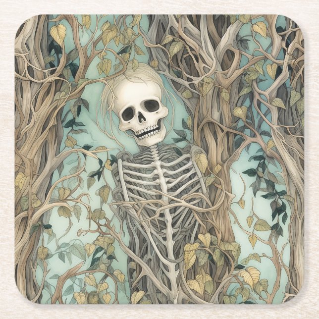Carré Éffrayant Halloween Skeleton Dessous de verre papi (Devant)