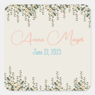 Carré Elegant Beige Floral Sticker – Neutral Botanical 