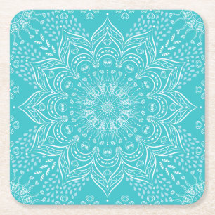 Carré Elégant Boho Turquoise Dessous de verre Mandala