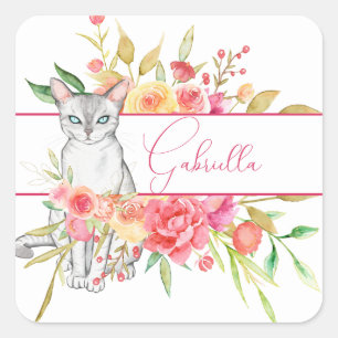 Carré Élégant chat blanc Sticker personnalisé