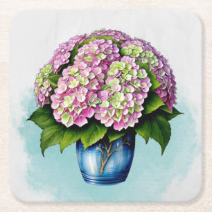 Carré Élégant Dessous de verre de papier à fleurs rose H