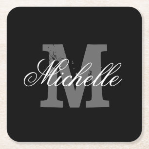 Carré Élégant dessous de verre de papier monogramme pe