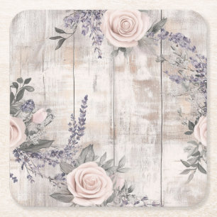 Carré Élégant Dessous de verre en papier Mariage rose Ro
