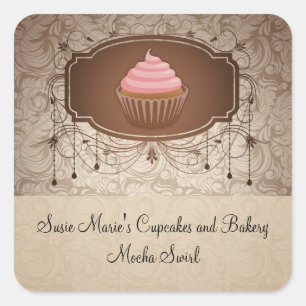 Carré Élégant Glamor Mocha Damask Cupcake Sticker Étique