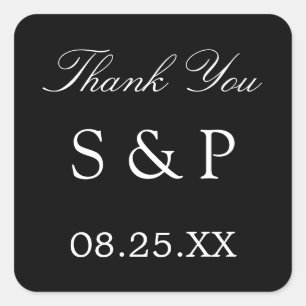 Carré Élégant Noir Mariage Favor Sticker Merci