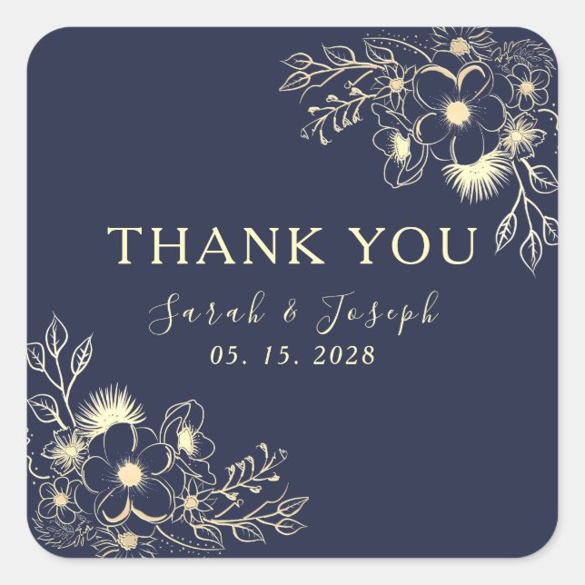 Carré Élégant Sticker Mariage bleu marine (Devant)