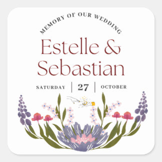 Carré Élégant Sticker Mariage Floral