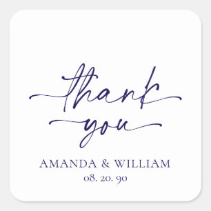 Carré Élégant Sticker Merci Mariage blanc