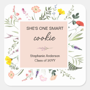 Carré Elle Un Smart Cookie Fleur sauvage Sticker Graduat