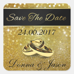 Carré Enregistrer la date Gold Mariage anneaux - Sticker