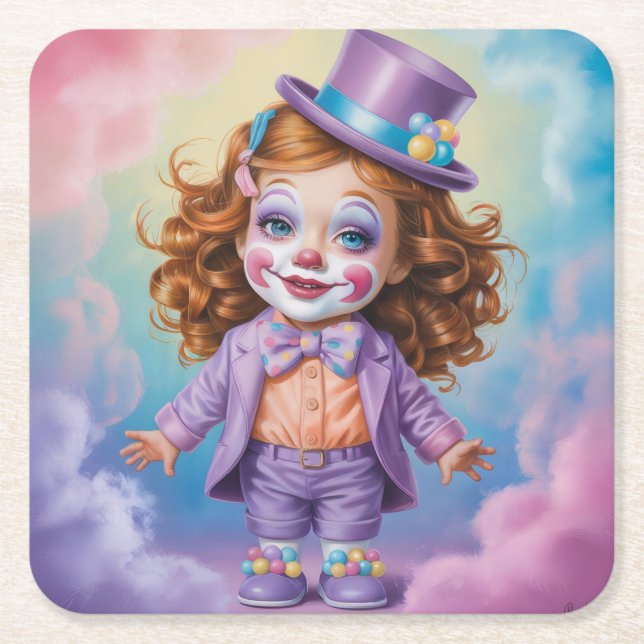 Carré Ensemble de Dessous de verre Fille Ginger Clown (Devant)
