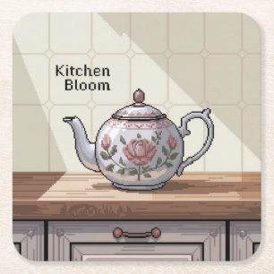 Carré Ensemble de Dessous de verre Pixel Art Teapot