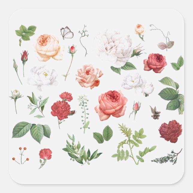 CARRÉ ENVELOPE SEAL STICKER : FLEURS VINTAGES (Devant)