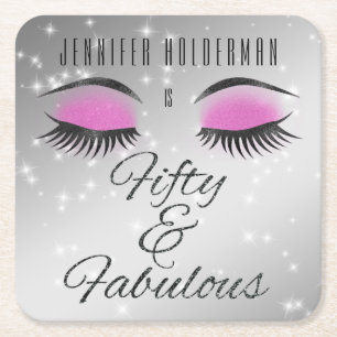 Carré Fabuleux 50 Black Pink Glam Eyes Dessous de verre 