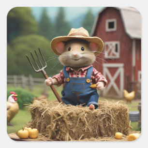 Carré Fermier de souris adorable sur Sticker Hay