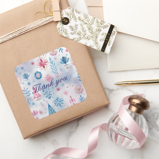Carré Festive Watercolor Christmas Pattern Sticker (Cadeaux)