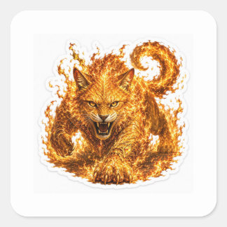 Carré Fire Cat Fantasy Sticker
