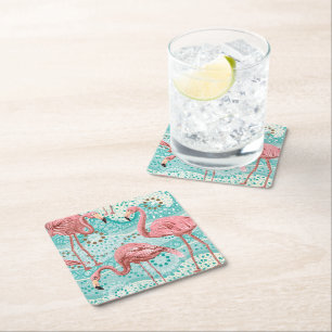 Carré Flamant rose Dessous de verre papier Imprimer
