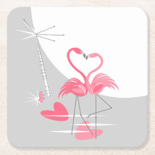 Carré Flamant rose Love Grand Lune dessous de verre carr