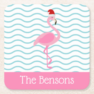 Carré Flamant rose rose Père Noël Dessous de verre de
