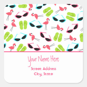 Carré Flamants roses et lunettes de soleil Sticker d'adr