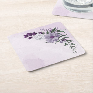 Carré fleurs blanches violettes vert dessous de verre pa