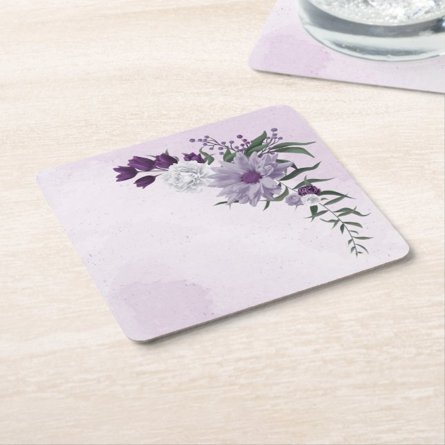 Carré fleurs blanches violettes vert dessous de verre pa (Incliné)