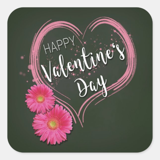 Carré Fleurs de Coeur Rose Saint-Valentin - Sticker (Devant)
