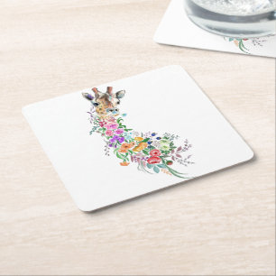 Carré Fleurs Girafe Dessous de Verre en Papier