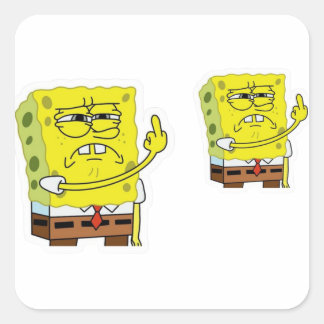 Carré Funny Angry Sponge Cartoon Sticker - Grumpy Mood 