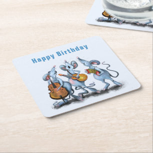 Carré Funny Birthday Paper Dessous de verre Musical Mous
