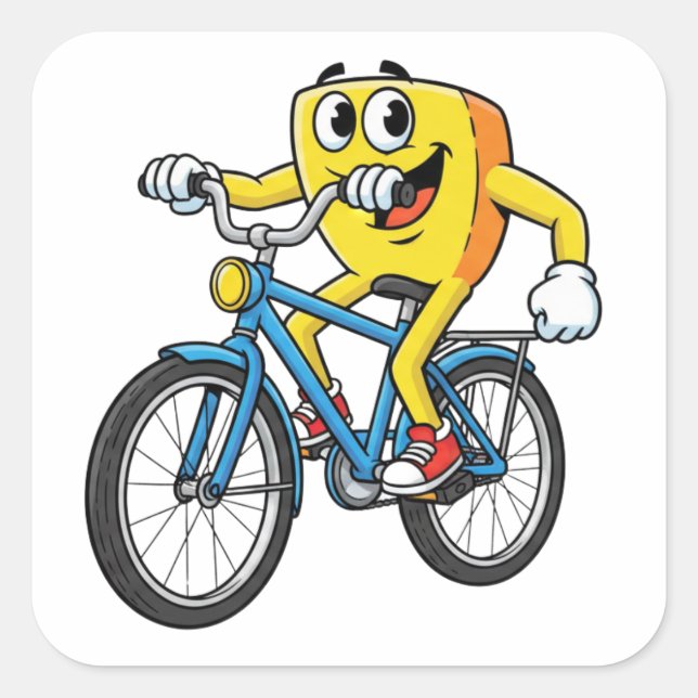 Carré Funny Cartoon Bicycle Riding Character Sticker (Devant)