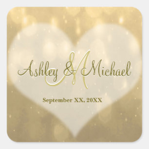 Carré Gold Bokeh   Sticker Monogram Mariage