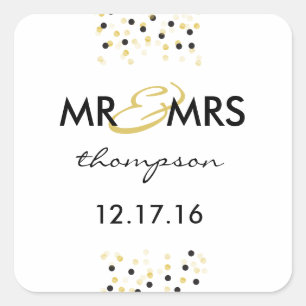 Carré Gold et Black Confetti M & Mme Sticker