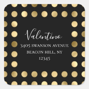 Carré Golden Polka Dot Adresse de retour Sticker rond