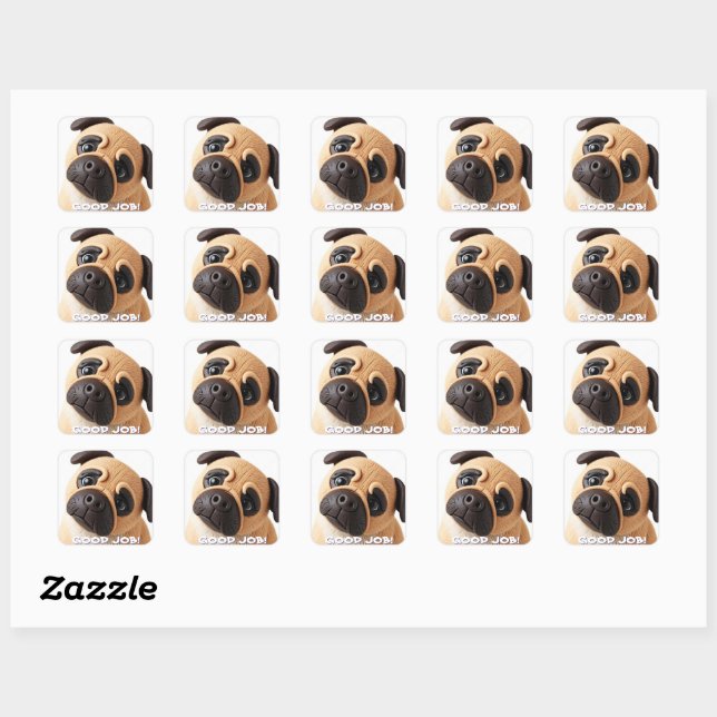 CARRÉ GOOD JOB PUG STICKER (Feuille)