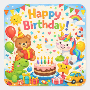 Carré Happy Birthday Kids Party Sticker