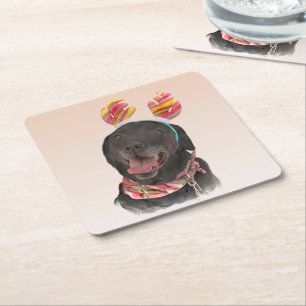 Carré Happy Black Labrador Retriever Dessous de verre pa