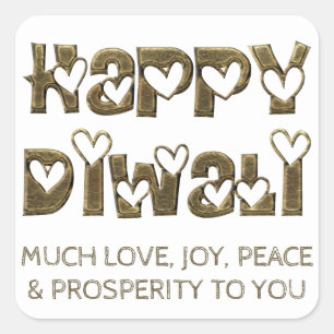 Carré Happy Diwali Greeting Hearts Typography Sticker