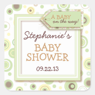 Carré Happy Green Dots Neutral Baby Favor & Seal Sticker