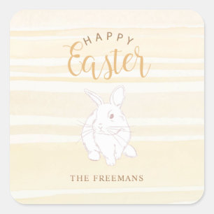 Carré Happy Sticker Lapin de Pâques Aquarelle Jaune Douc