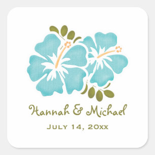 Carré Hibiscus bleu Mariage Faveur Sticker Sceau