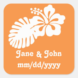 Carré Hibiscus tropical en Sticker Orange