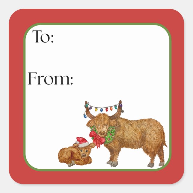 Carré Highland Cow Holiday Sticker (Devant)