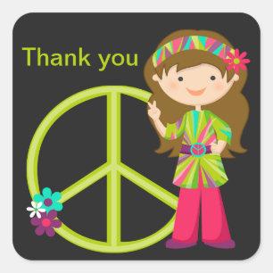 Carré Hippie fille avec signe de paix Girls Sticker