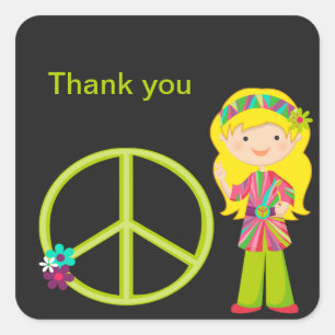 Carré Hippie fille avec signe de paix Girls Sticker