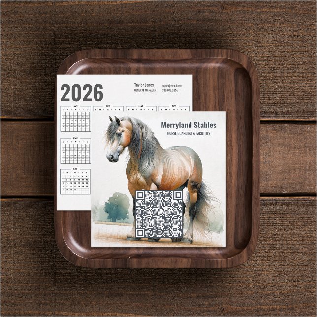 Carré Horse QR Code 2026 Calendrier Carte de visite (Horse QR Code 2026 Calendar Business Cards (front and back))