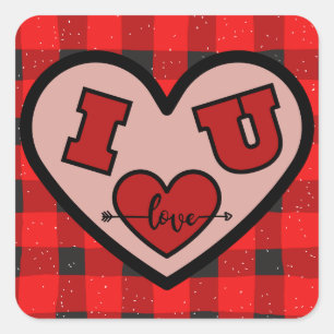 Carré I ♥ U I Love You Buffalo Plaid Sticker